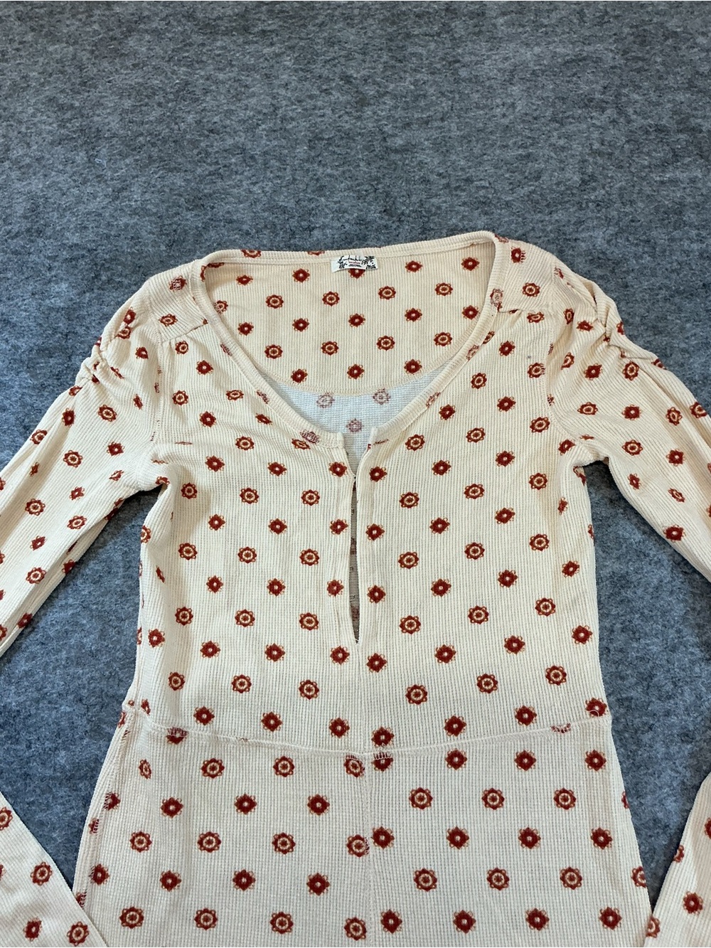 Free People Cream Floral Thermal Pajama One-Piece Size XS - Picture 2 of 4